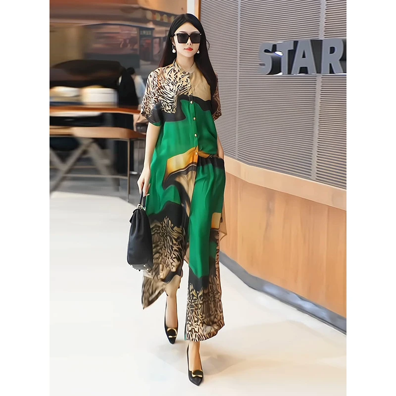 25春夏轻奢洋气时尚套装休闲气质高级感印花套装女宽松大码两件套