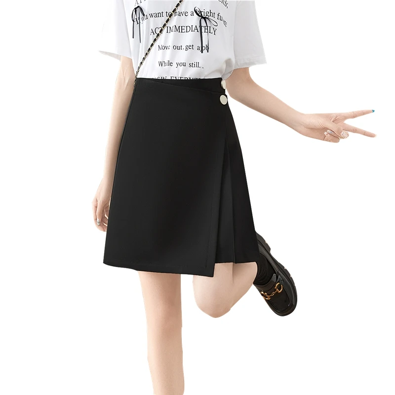 她池2025夏装新款女设计感不对称压褶A字高腰包臀半身裙T42B1709B