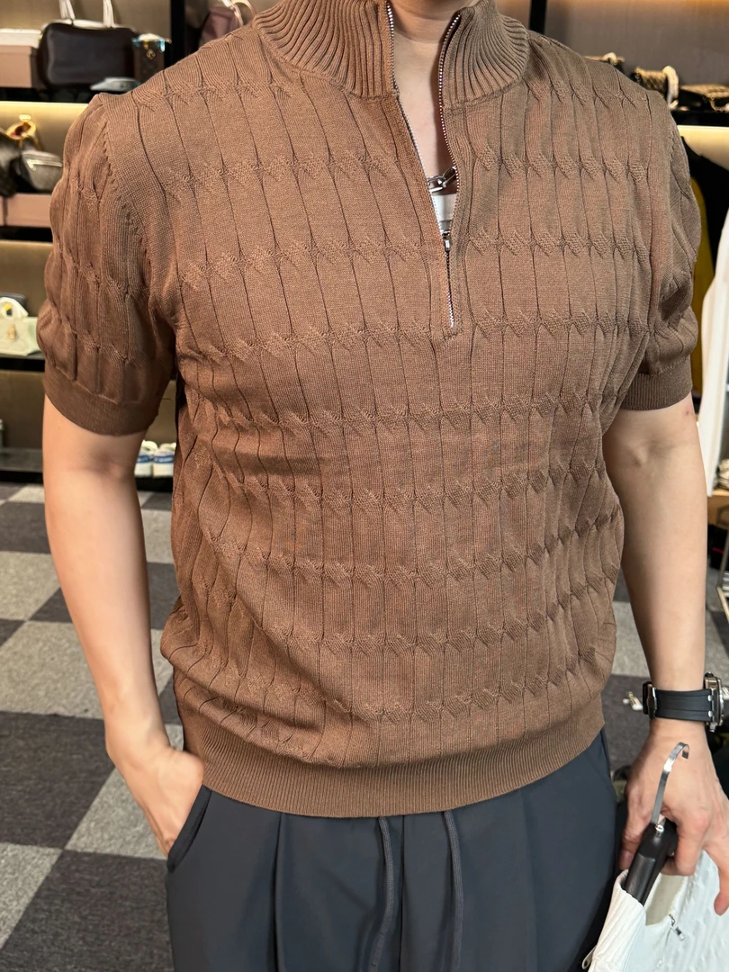 30009-短袖纯色绒衣拉链POLO衫