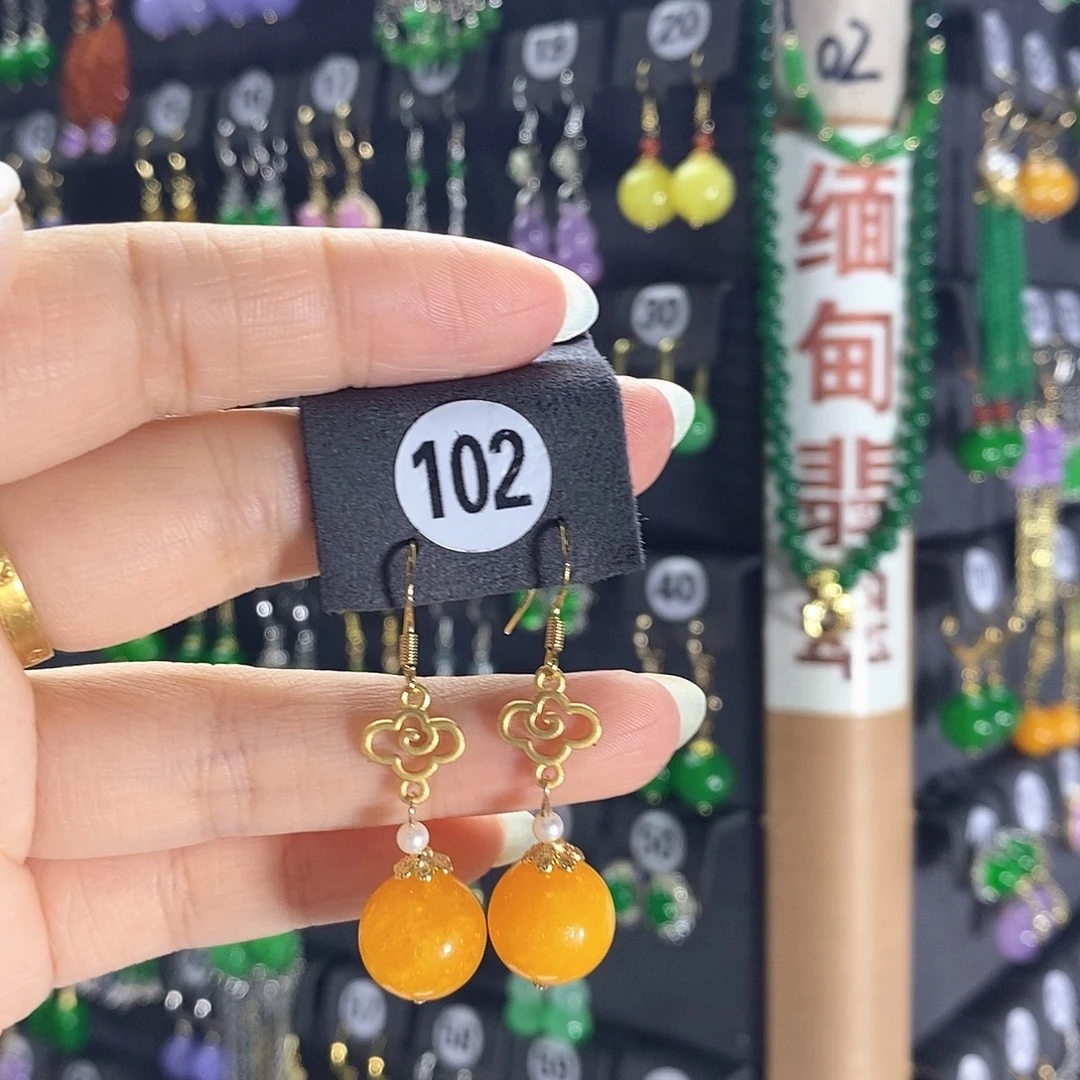 翡翠银S925镶嵌耳饰102