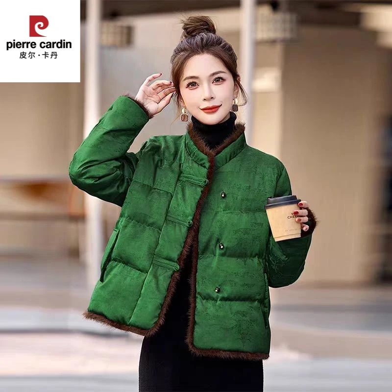 皮尔卡丹新中式轻国风棉衣服女2025秋冬季高级感复古印花盘扣加厚
