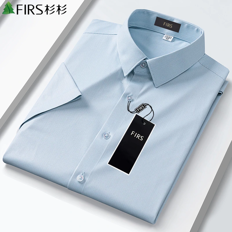 杉杉男士夏季格纹短袖衬衫上午休闲透气薄款正装免烫抗皱衬衣男款