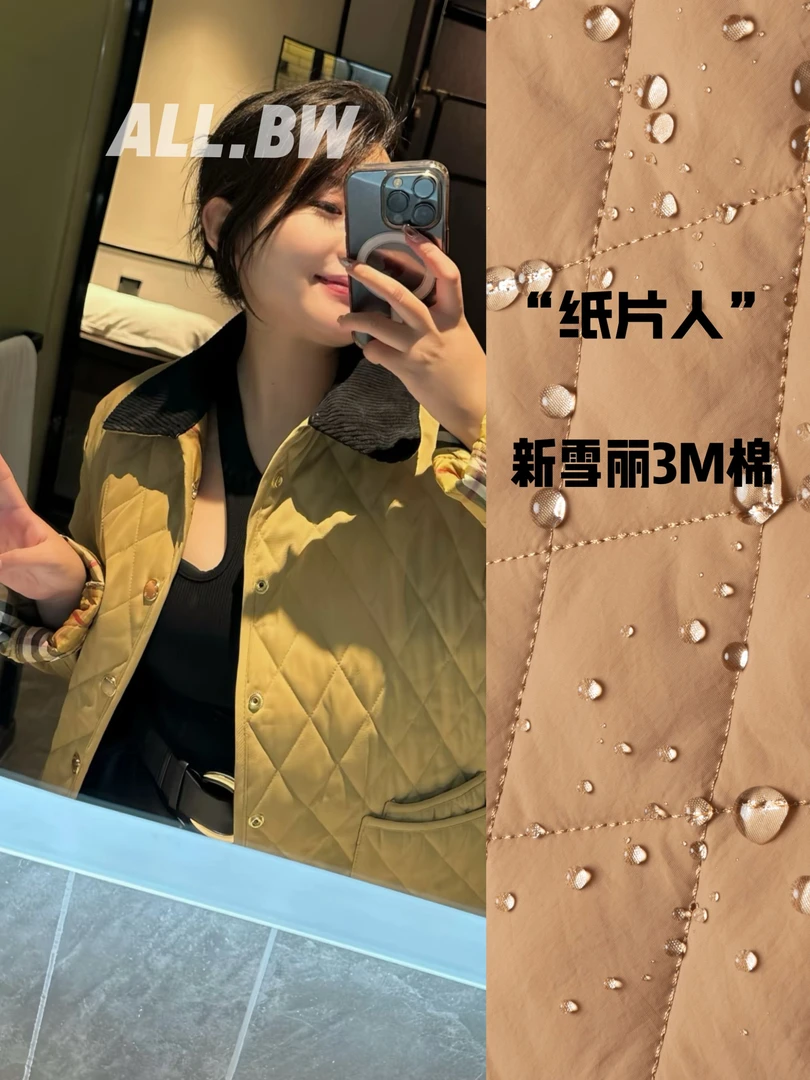ALLBW秋冬新款黄金甲复古老钱风灯芯绒翻领菱格新雪丽3M棉服外套