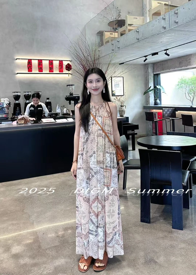 DIGM 福秒（9DI96040#）民族度假风 系带挂脖连衣裙 9-626