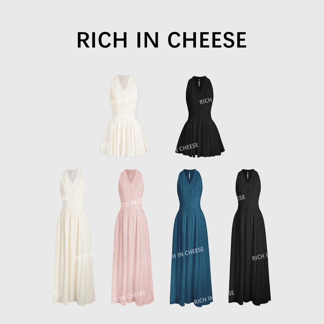 RICHINCHEESE 美神降临 桃花皱感缎面绝美及地气质连衣裙
