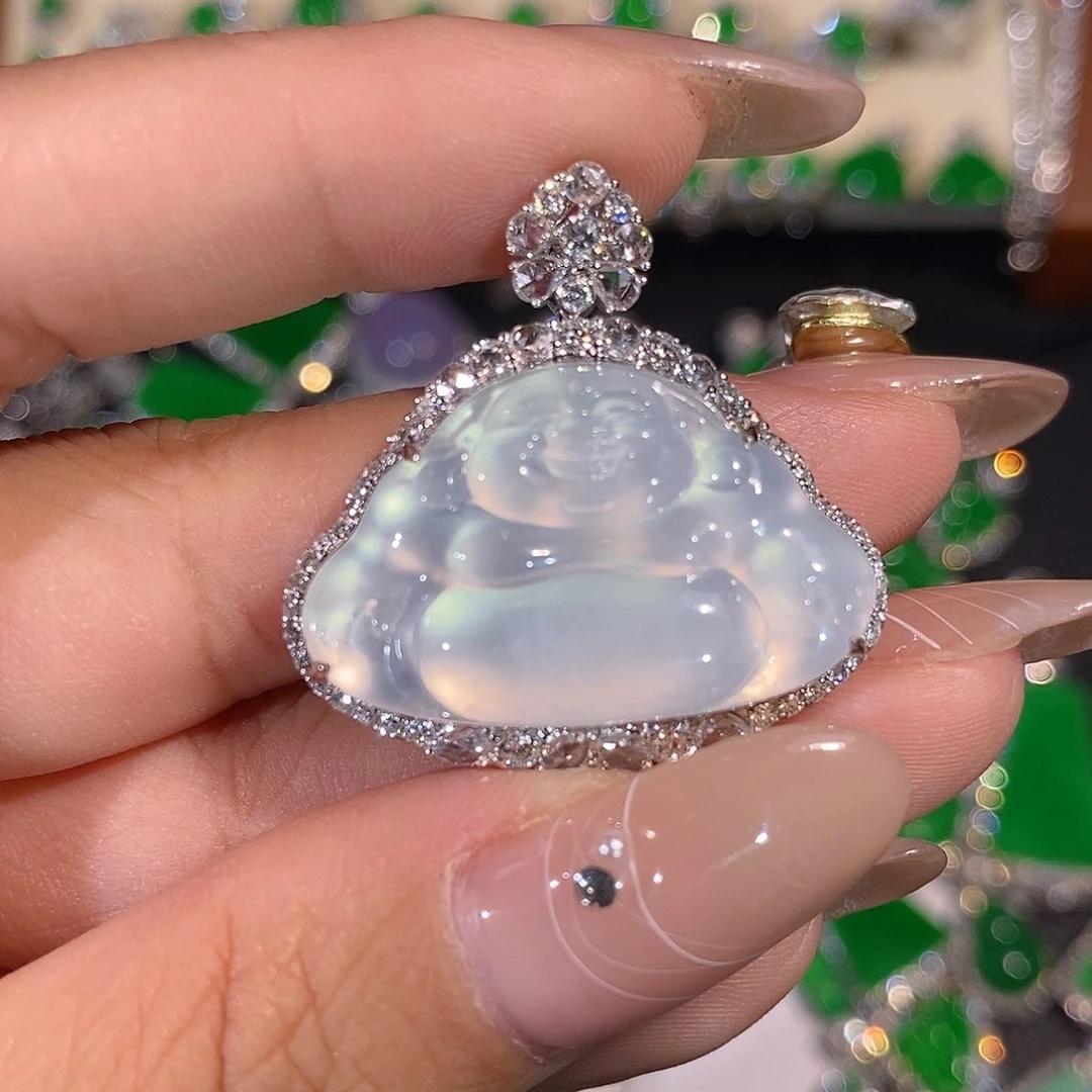 翡翠18K金镶嵌吊坠(不含链)佛公吊坠