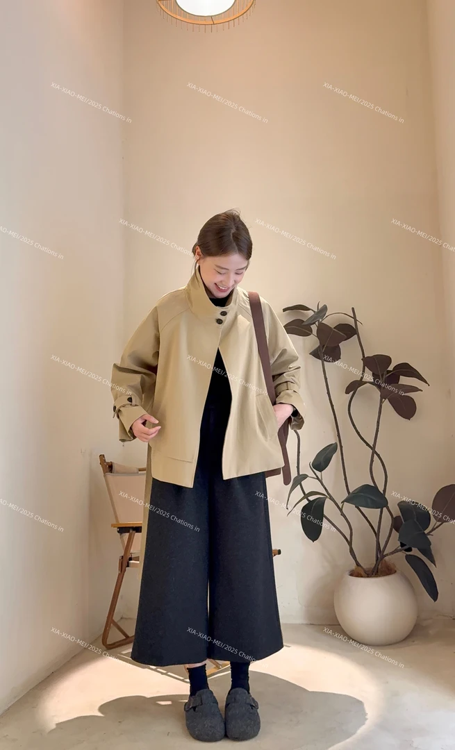 XIAOMEI ｜韩系后背纽扣设计风衣外套-5327