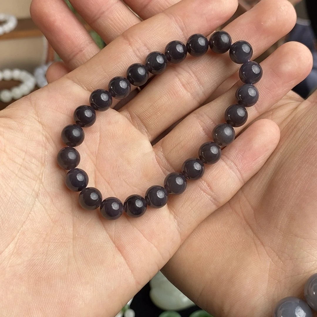 和田玉手串未镶嵌dw烟紫卡8