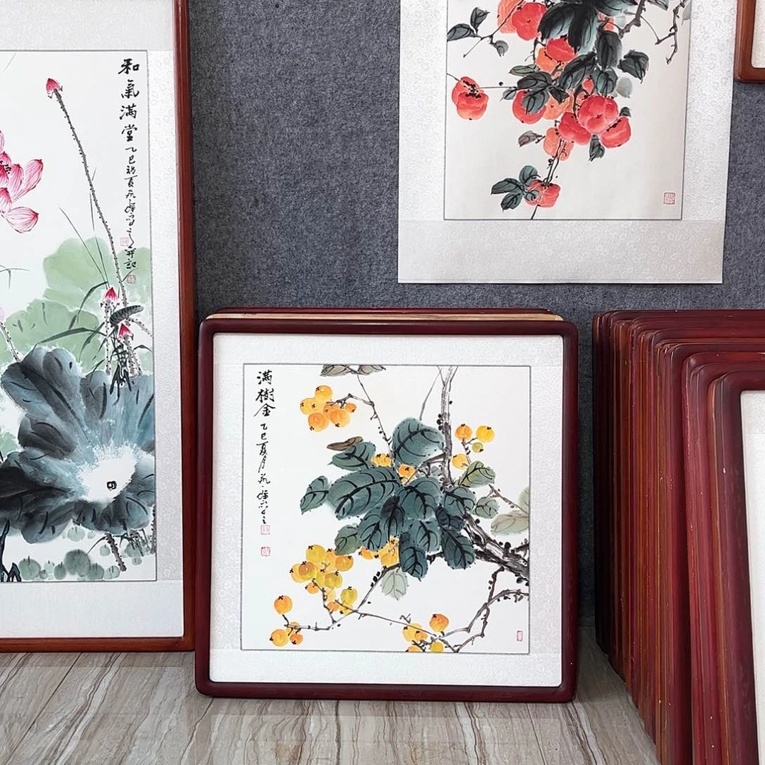 国画书画作品带框63×63厘米