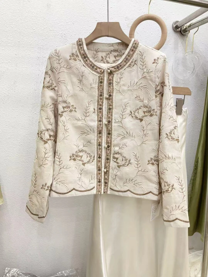 国风刺绣钩花编织盘扣国风外套2025春季新款