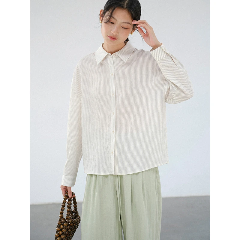 直筒型条纹极简风原创设计衬衫百搭韩版上衣白色设计感纯色1707