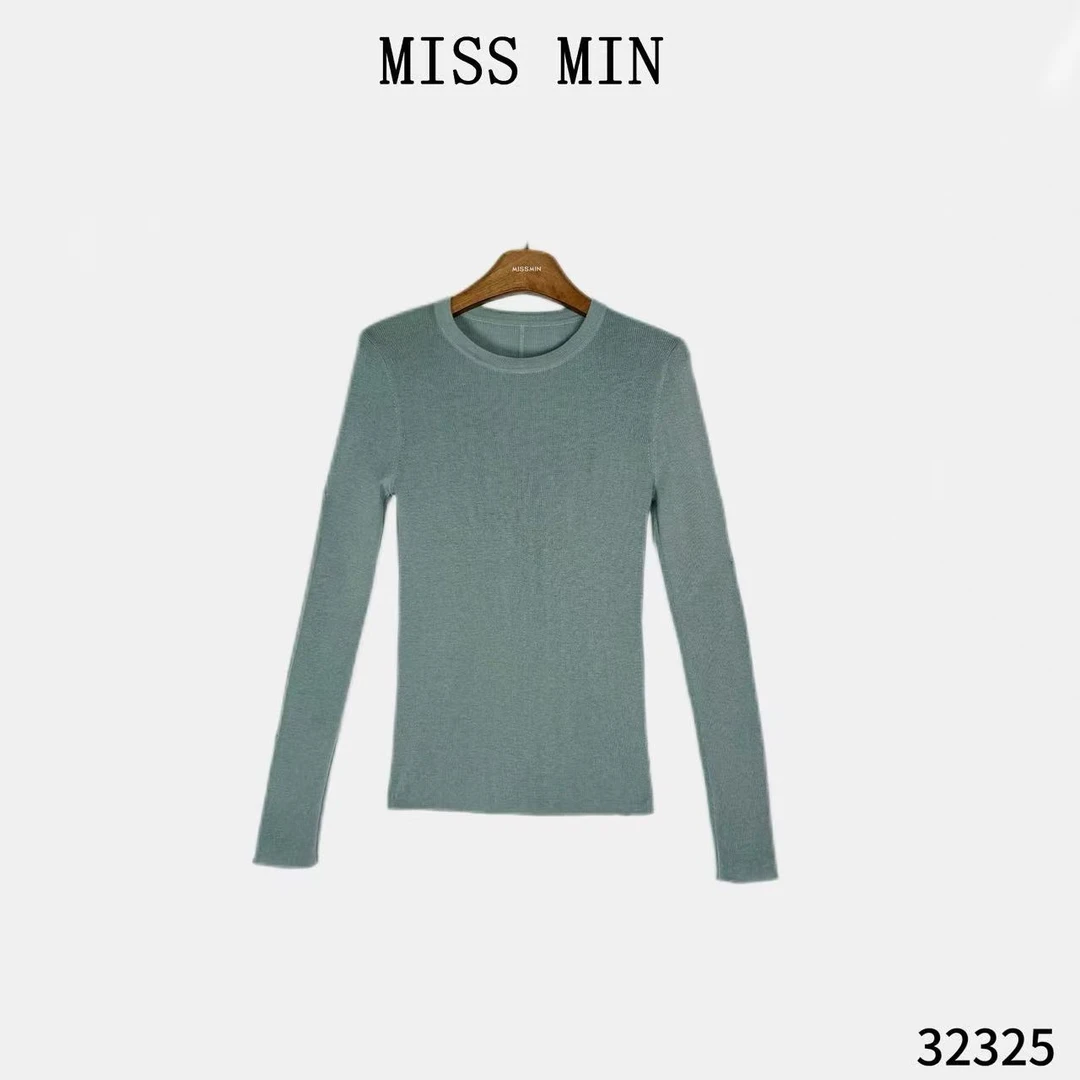 MISS MIN【高弹显瘦】秋冬法式超细圆领羊毛软糯长袖针织衫32325