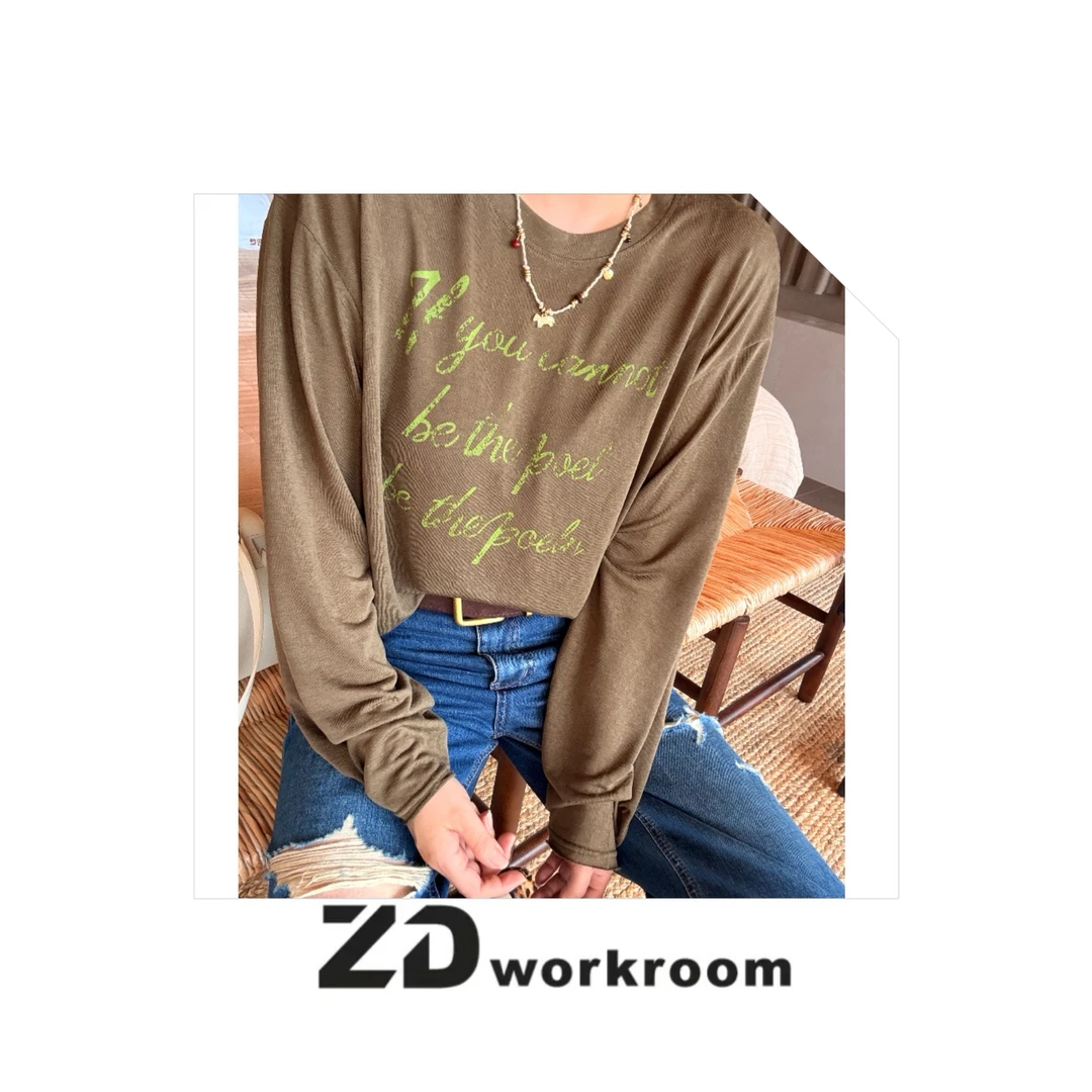 【Z.D/WORKROOM】25/26透气轻薄印花字母短款长袖防晒T恤