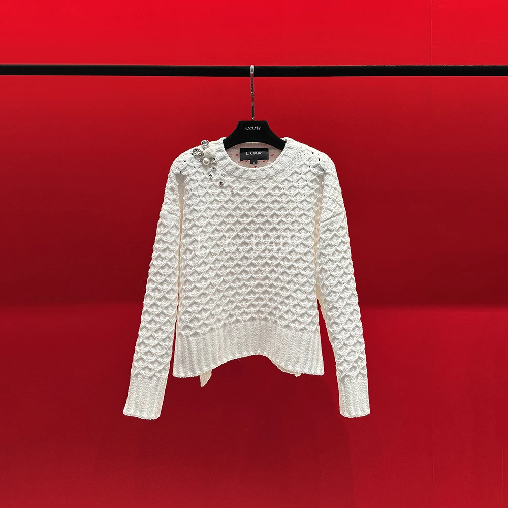 【L.K.BABY】纯纯玉雪肌 法式纯欲「绫罗丝玫瑰」慵懒软糯镂空毛衣