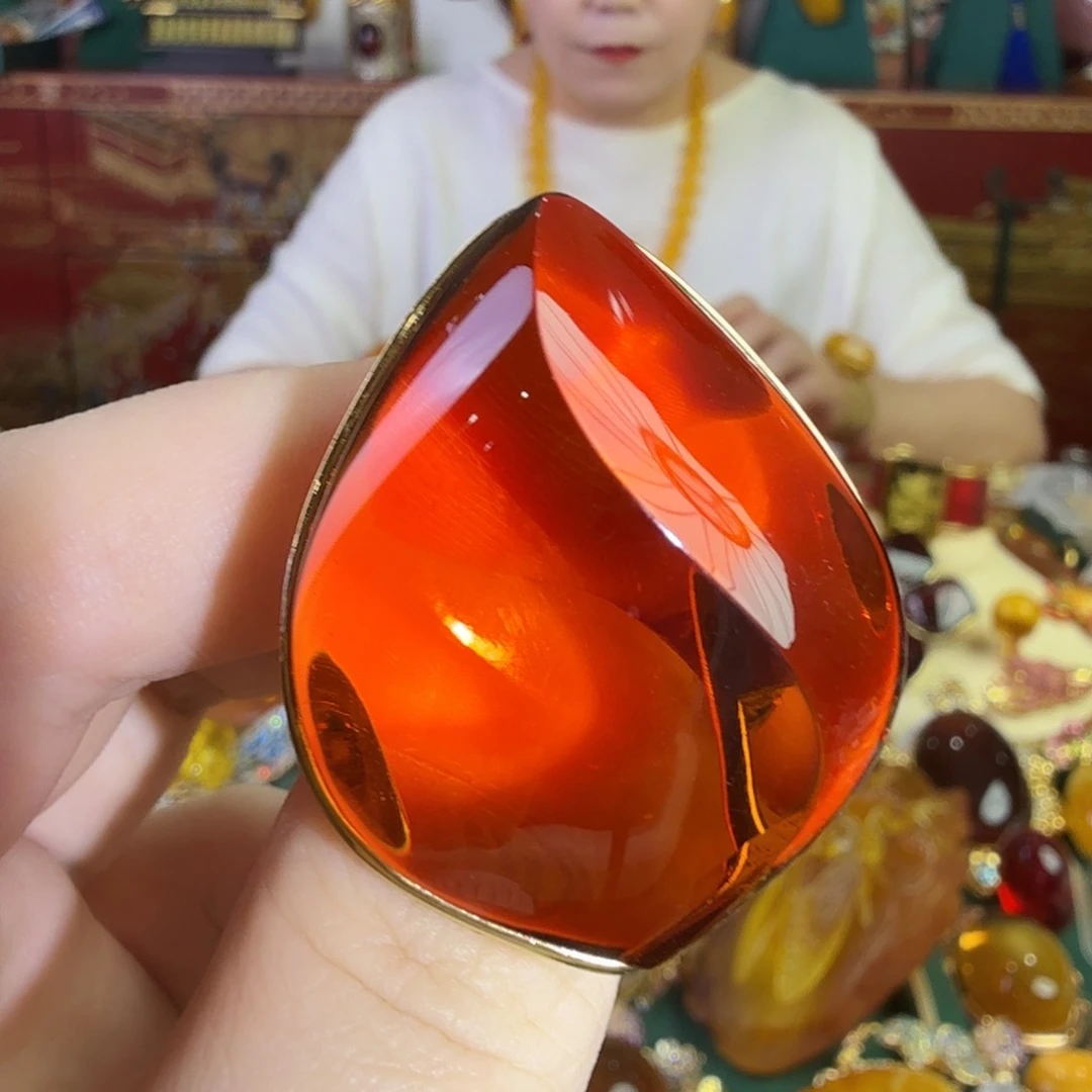 血珀银S925镀金镶嵌戒指