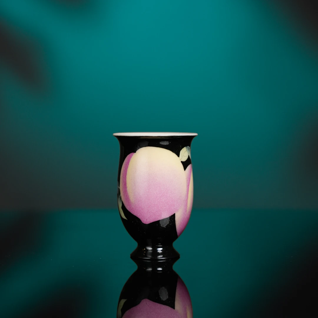 雅圣粉彩黑地寿桃子闻香杯 景德镇手工手绘窑口精品陶瓷高端茶器