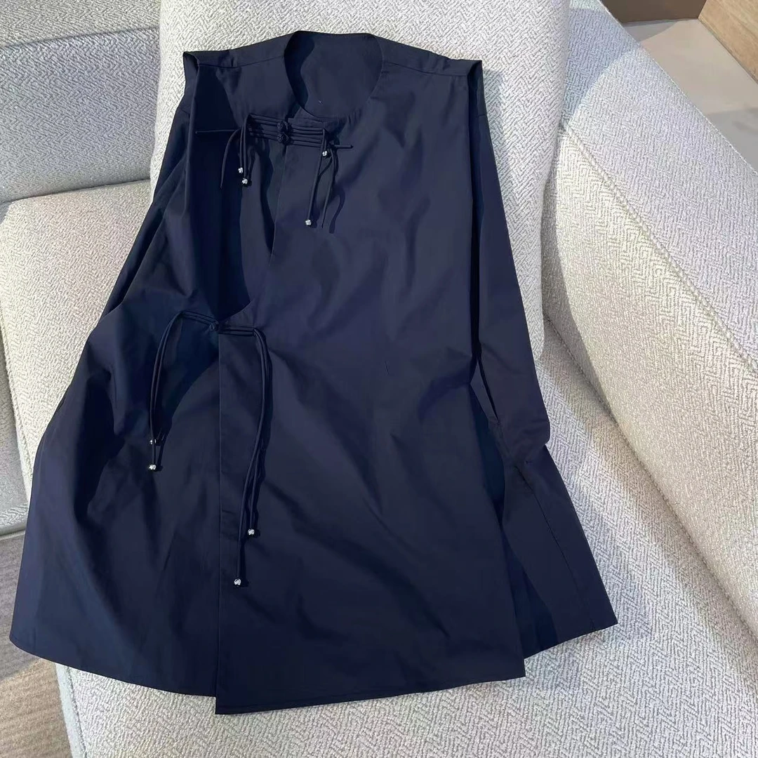 时尚盘扣新中式衬衫裙2025年夏新款女国风系带连衣裙圆领无袖上衣