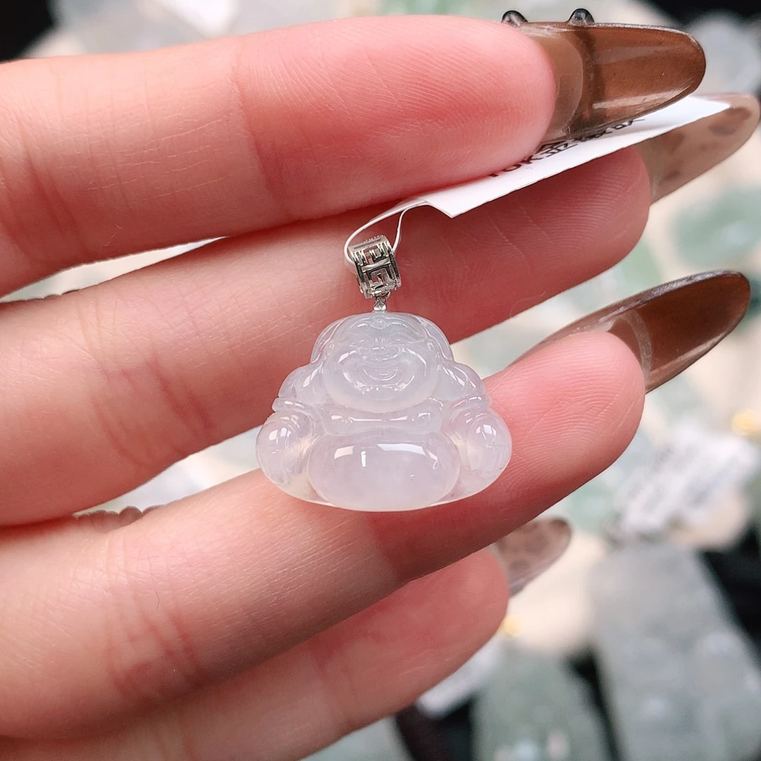 翡翠颈饰18K金镶嵌小冰佛21.5、15、19.5、5