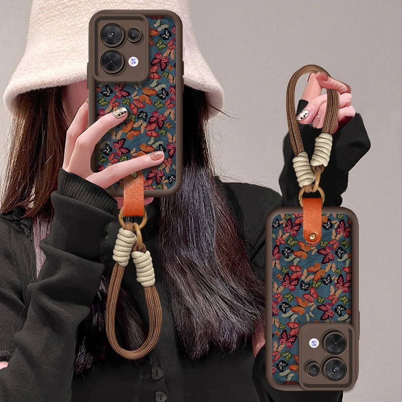 彩色蝴蝶适用【OPPO】Reno13/Reno12/Reno11Pro/Reno7皮纹手机壳