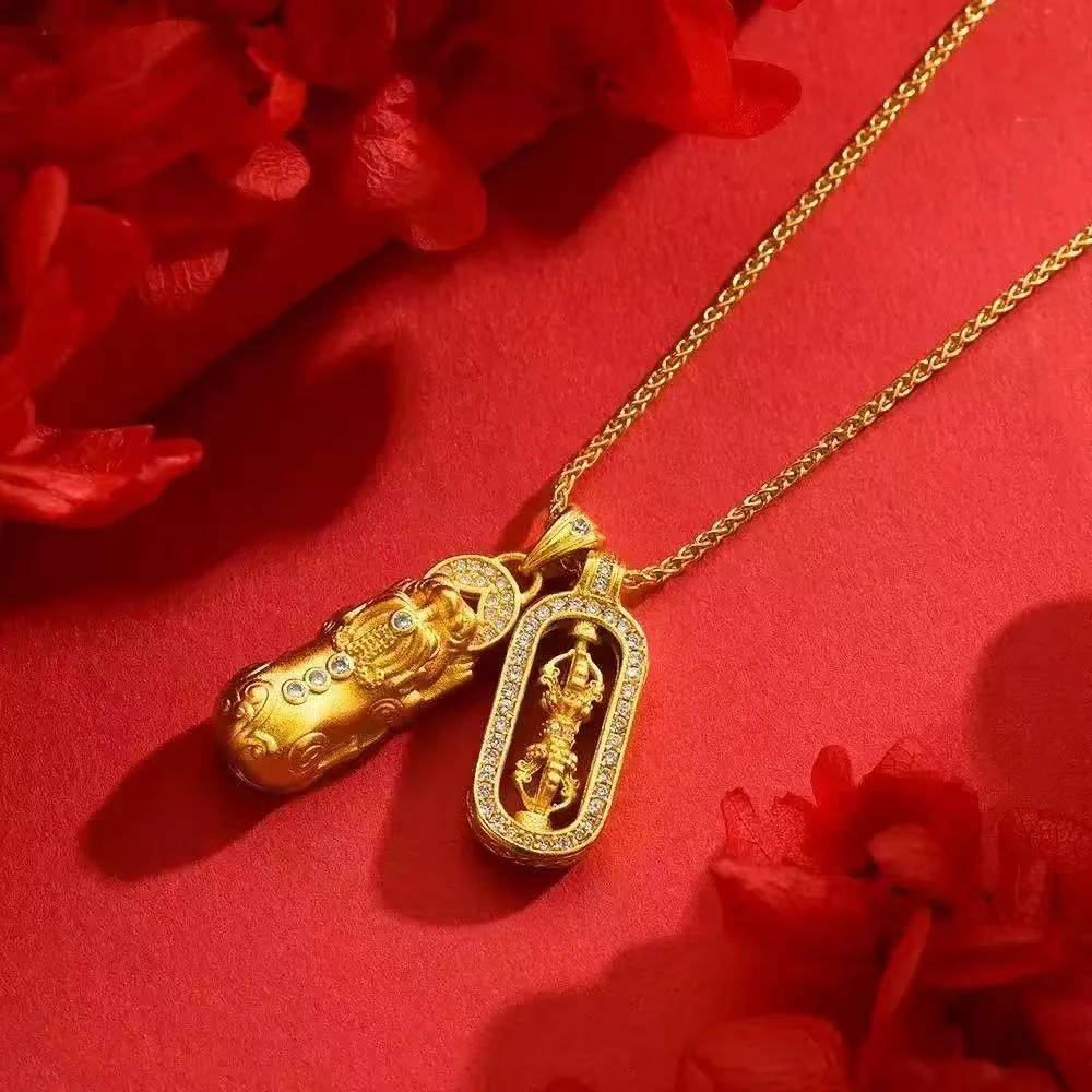 合金吊坠 镶钻貔貅旋转金钢杵吊坠项链