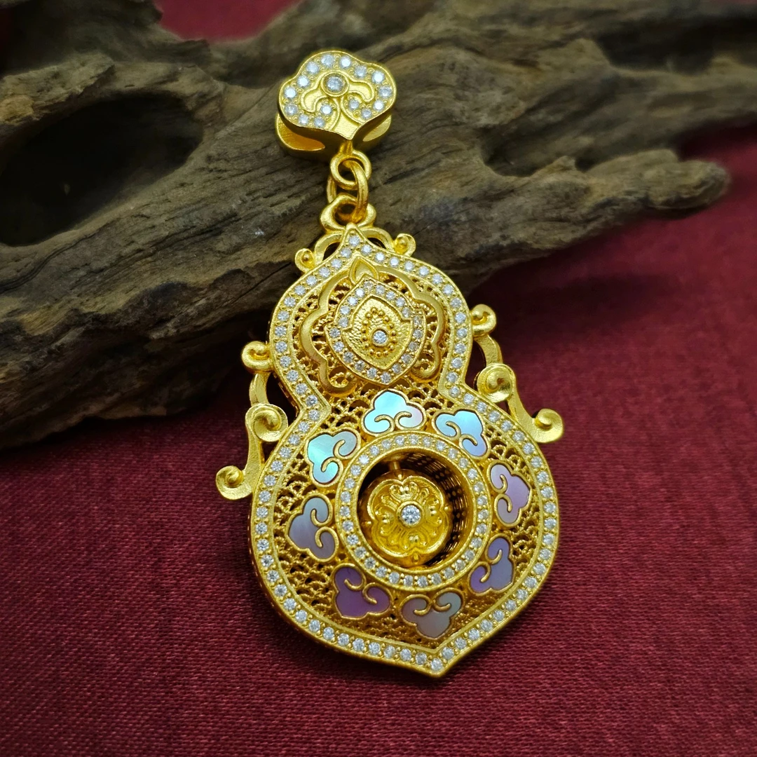 禧悦黄金足金999螺钿人生四美古法葫芦点钻礼物高级花丝好运摆件