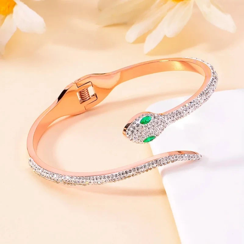 钛钢手镯 欧美时尚新款c型蛇形手镯个性女开口手镯子玫瑰金首饰