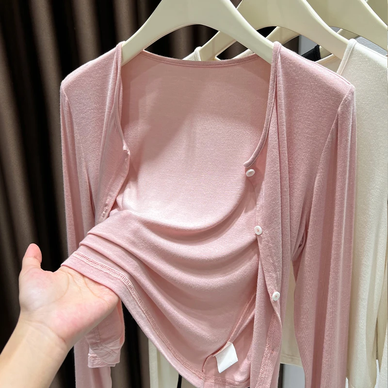 粉色针织开衫女爆款夏季配吊带裙小外搭披肩冰丝防晒薄款外套罩衫