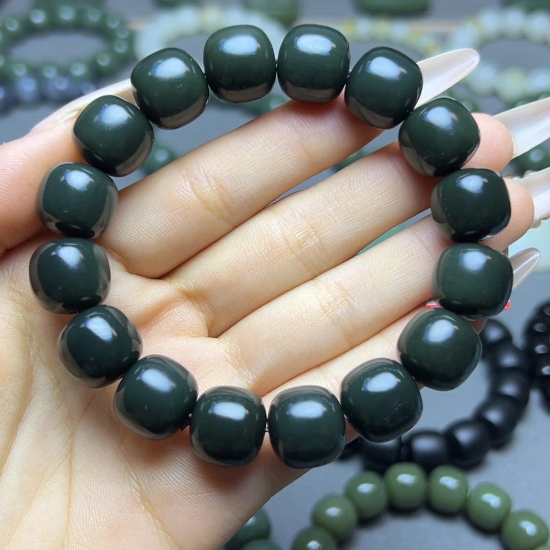 和田玉未镶嵌手链沙枣青14老型深蓝色