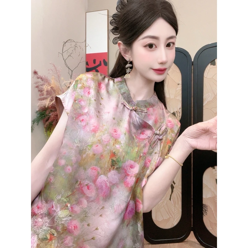 【油画】2025夏季新款气质百搭显瘦新中式短袖女日常宽松