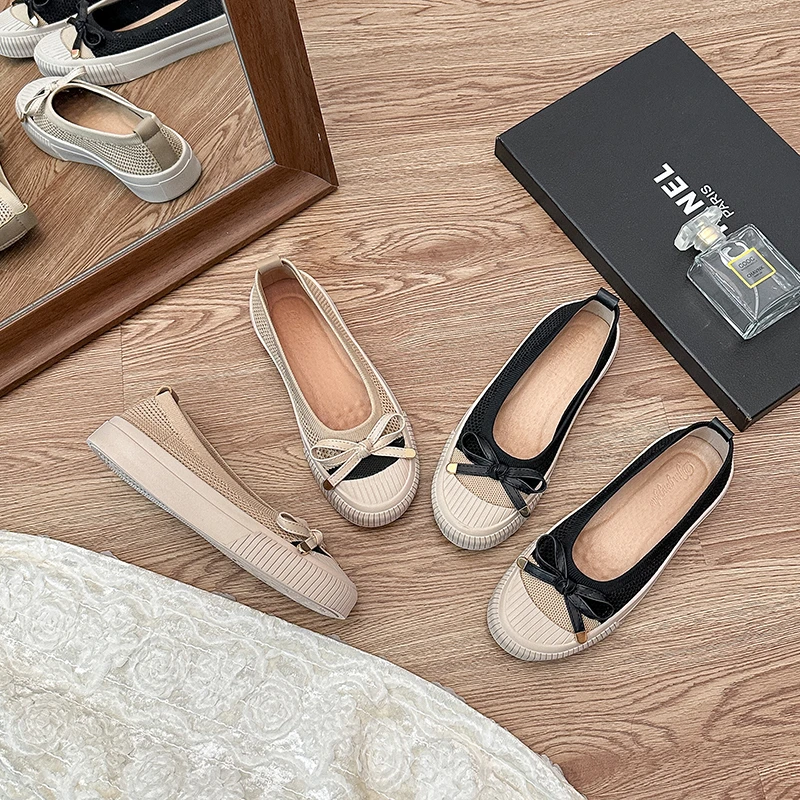 王妃鞋单鞋女2025渔夫鞋圆头浅口日系低跟蝴蝶结纺织厚底乐福鞋女
