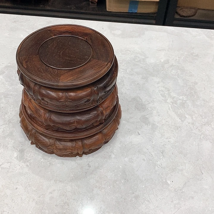 A***聊木红酸枝圆形盆景底座