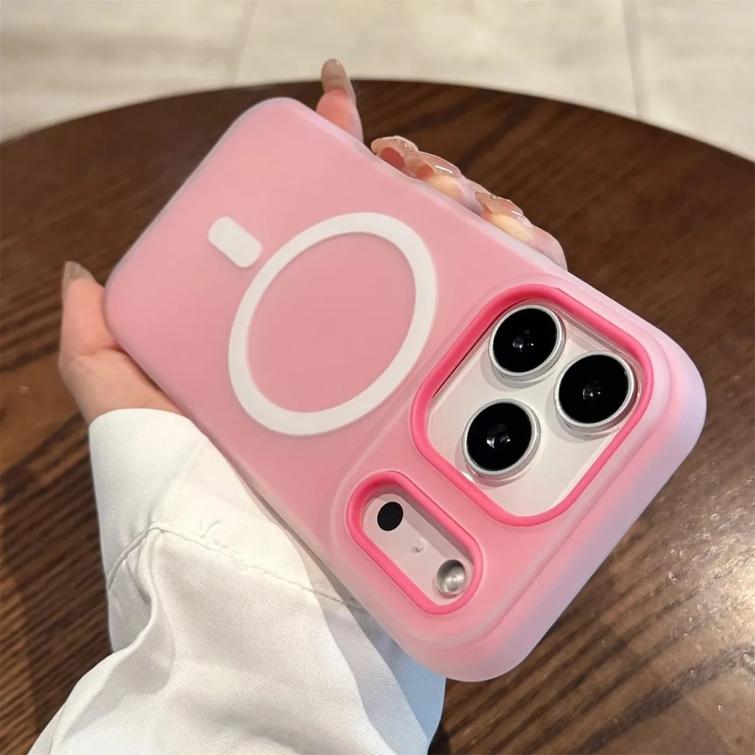 ZMGX玫红色果冻二合一适用苹果17pro手机壳iPhone16磁吸华为小米