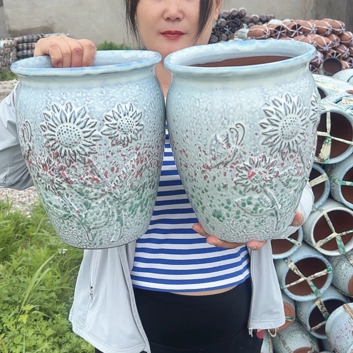 紫砂茶碗太阳花两个口径19高度25