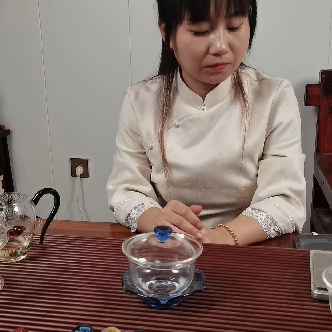 手柄款高硼硅玻璃三才盖碗蓝色