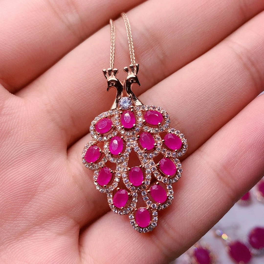 红宝石颈饰银S925镶嵌