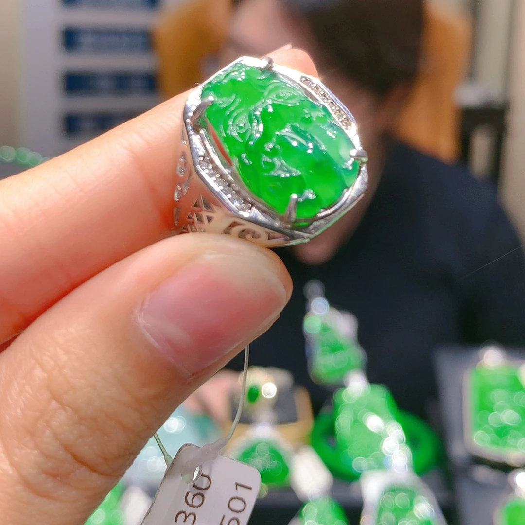 翡翠戒指银S925镶嵌7甄选qj