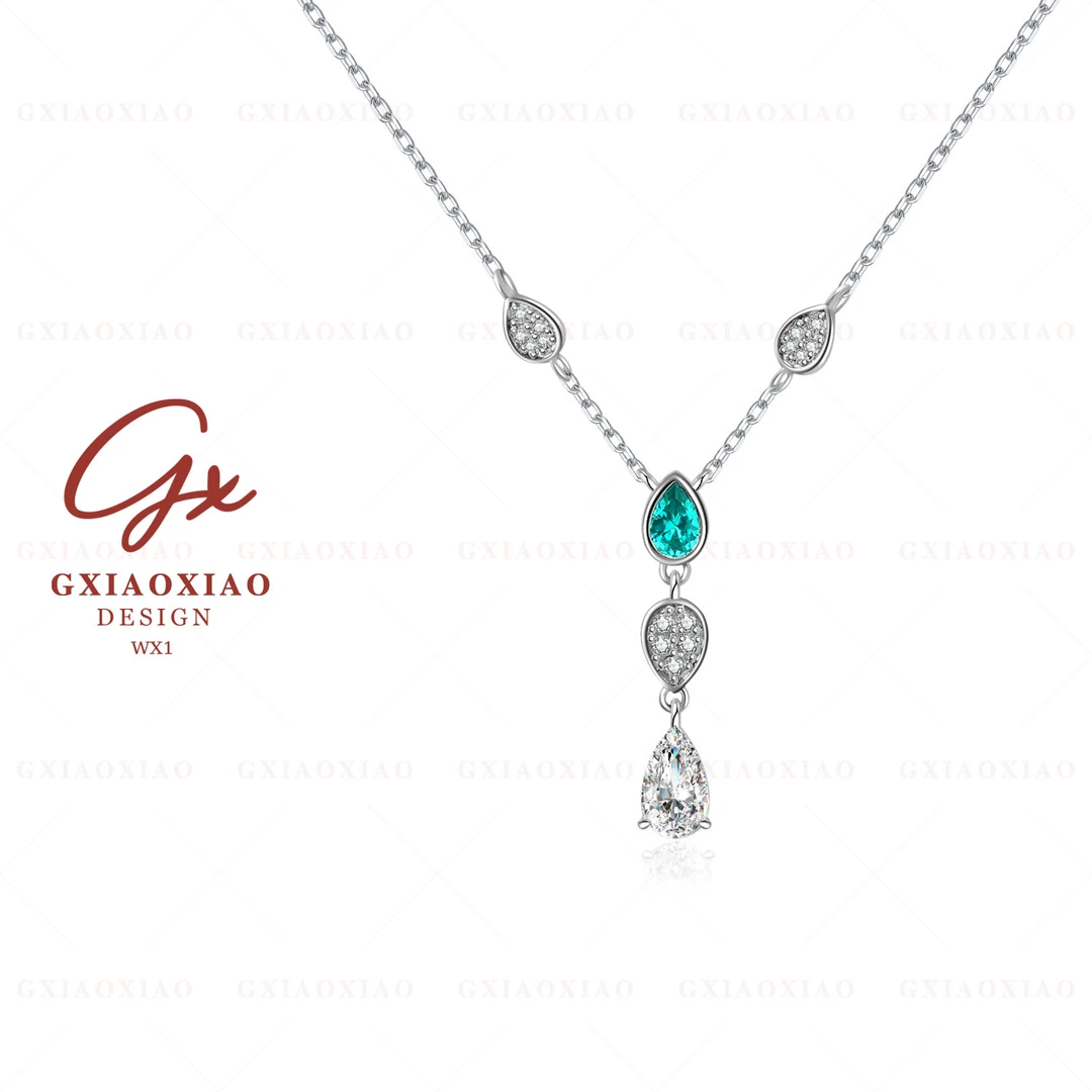 坠链均925银合成锆石 法式【海洋之心】项链女ins WX1