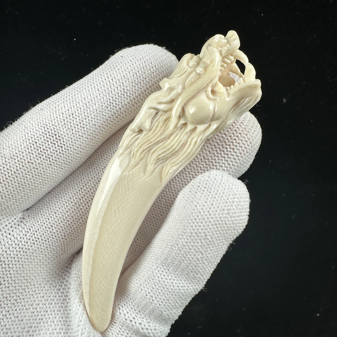 K5495天然猛犸牙雕刻龙 牙尖 16.3*85mm支持鉴定 假一罚四