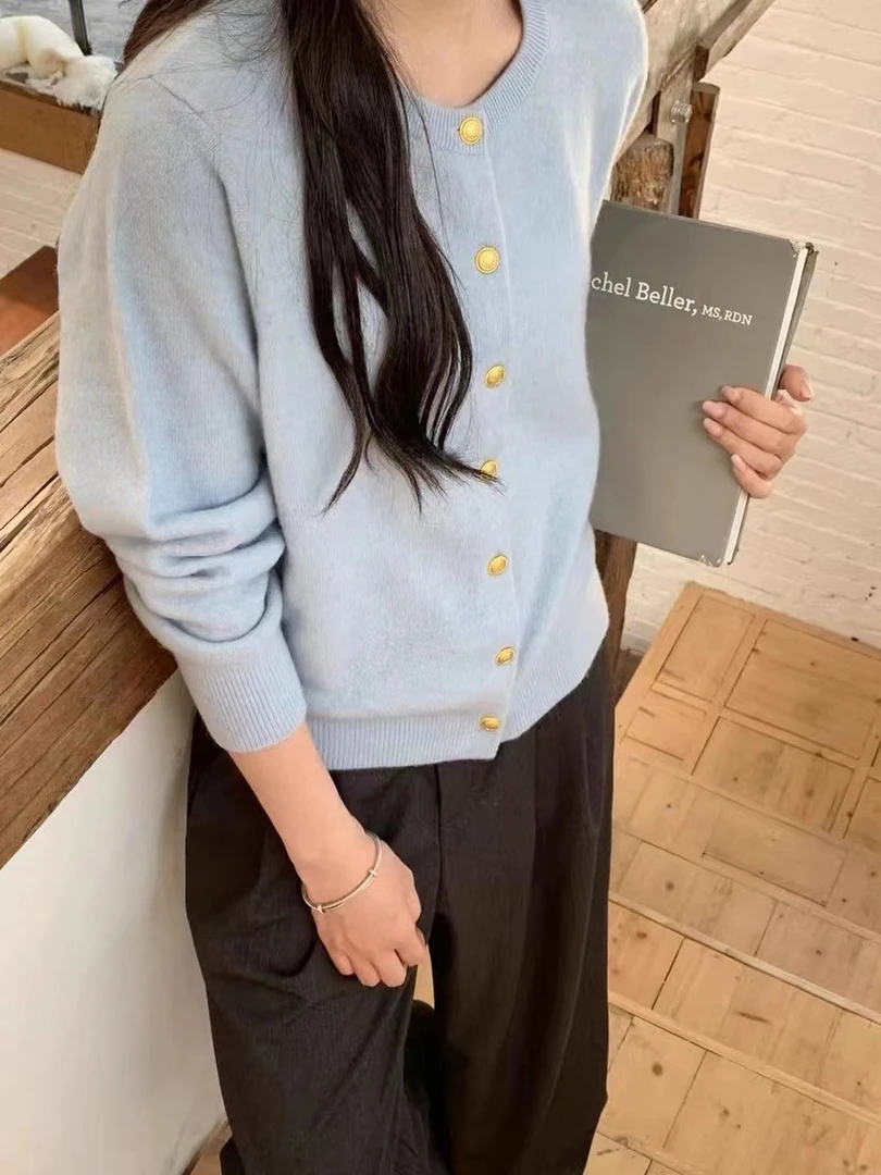 【现货小金扣】韩国鸡蛋家多巴胺春秋新款针织衫女毛衣2025外套软糯