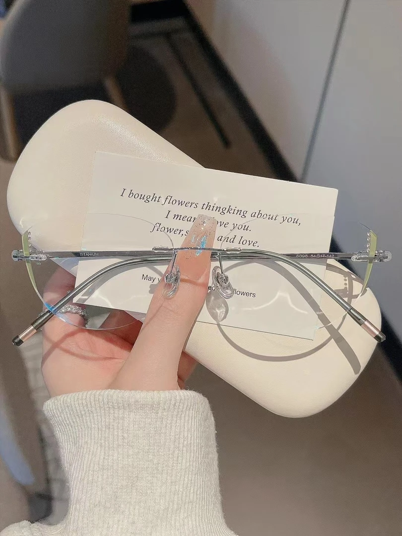 浅绿色珐琅彩无框切边私人定制男女同款变色防雾防蓝光配度数眼镜