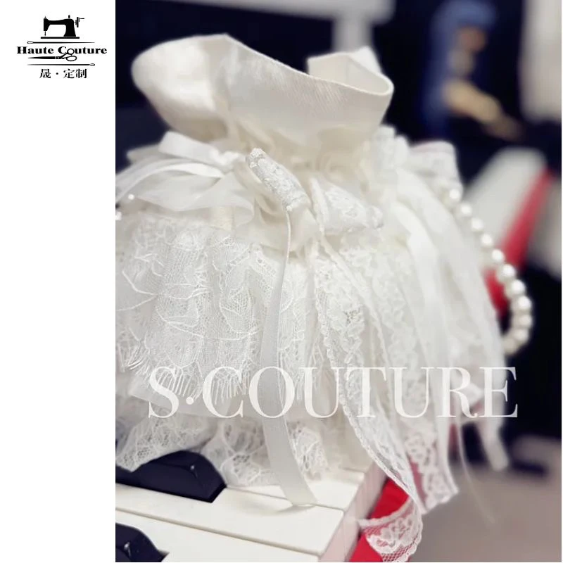 【原创珍珠链手工包】李小布原创小众白色蕾丝珍珠包