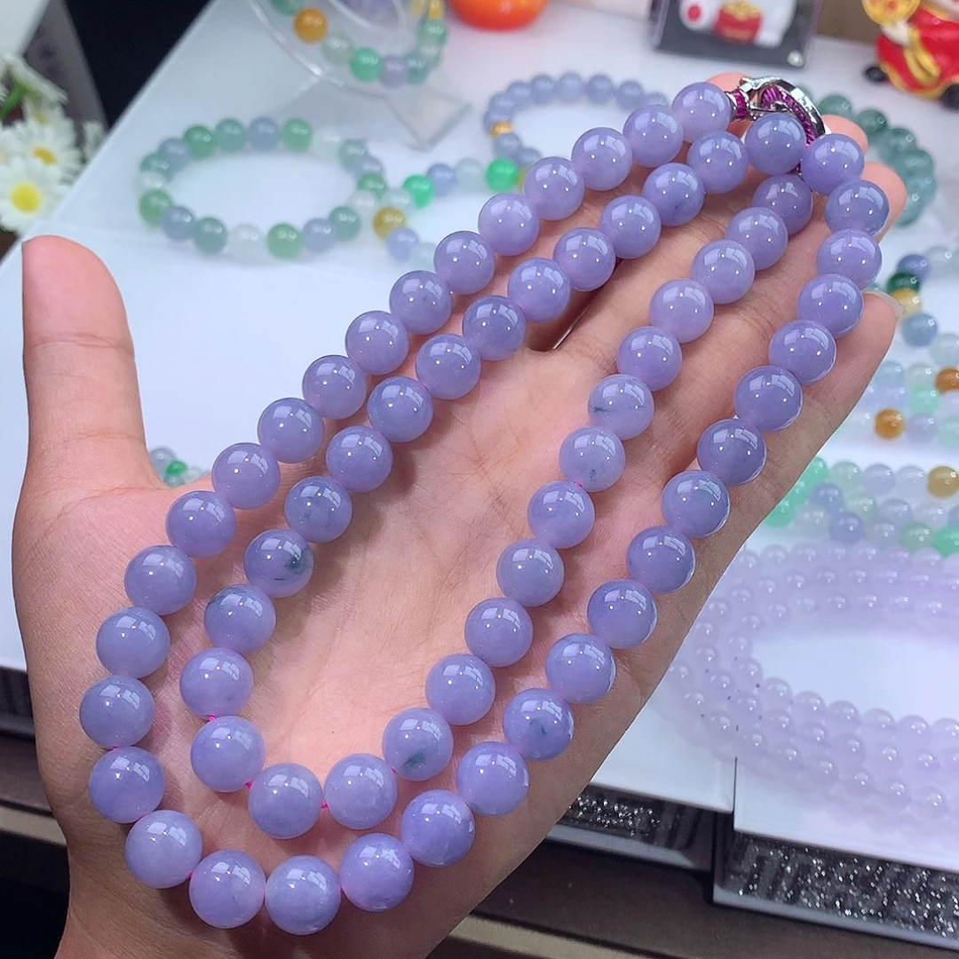 翡翠未镶嵌手链紫罗兰飘花项链