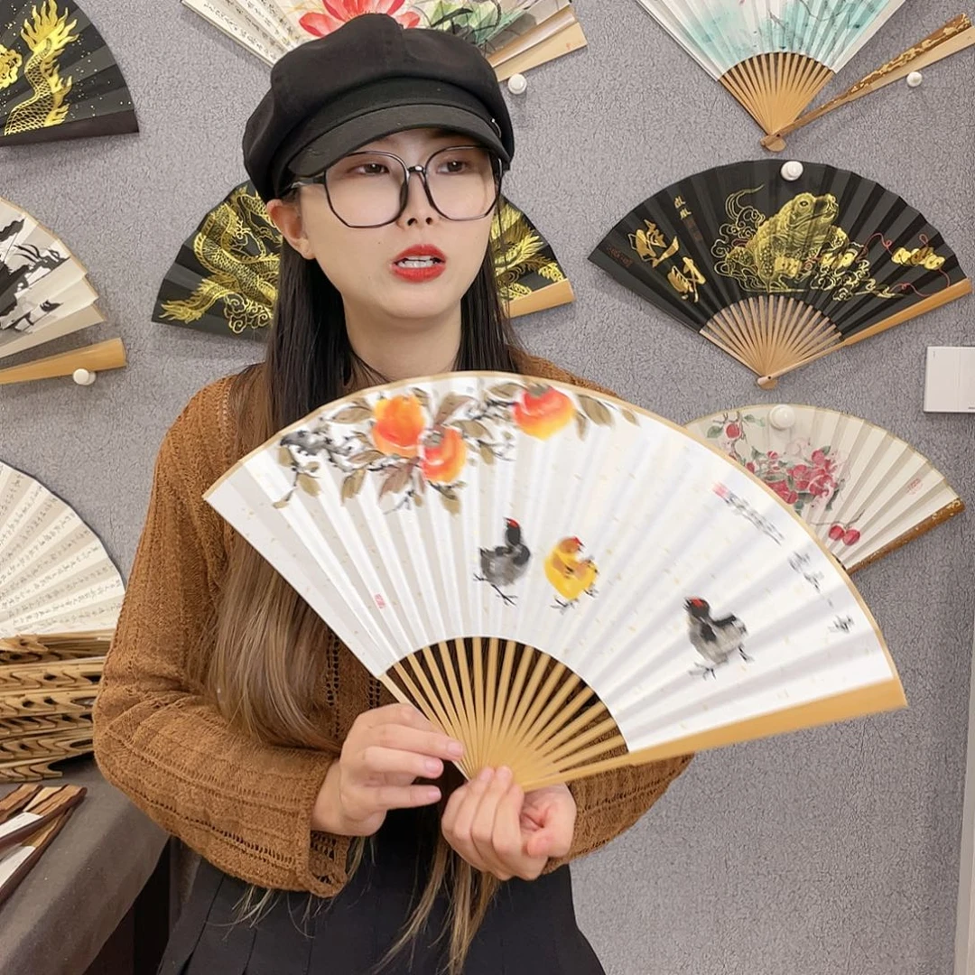 国画95寸玉竹-纯手绘-文玩扇骨（默认粘好）