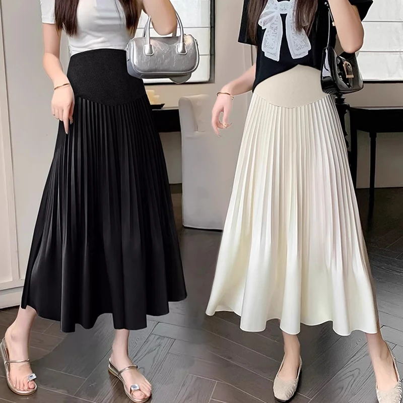 孕妇装半身裙夏季时尚气质显瘦醋酸缎面褶皱半身裙外穿托腹中长裙
