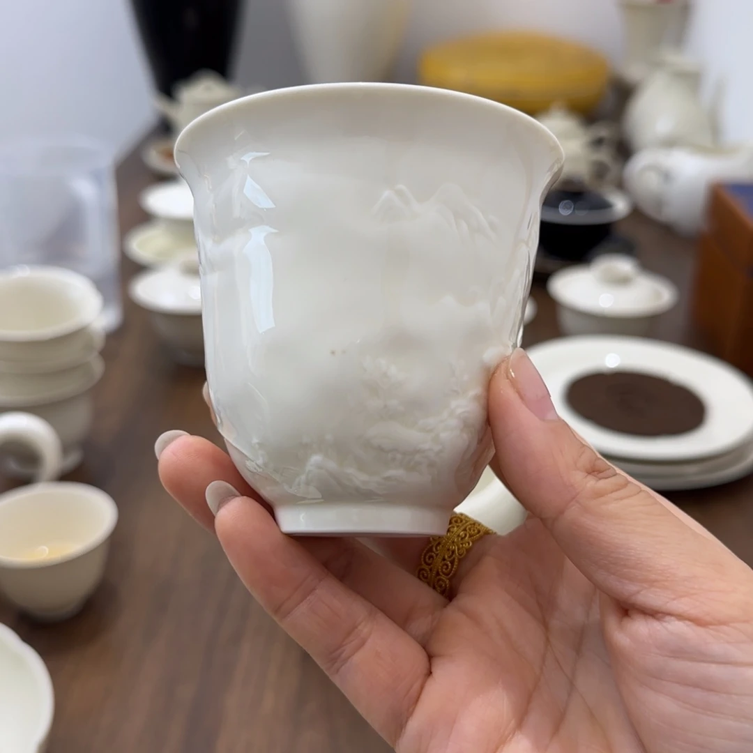 微瑕定瓷孤舟缩影闻香杯