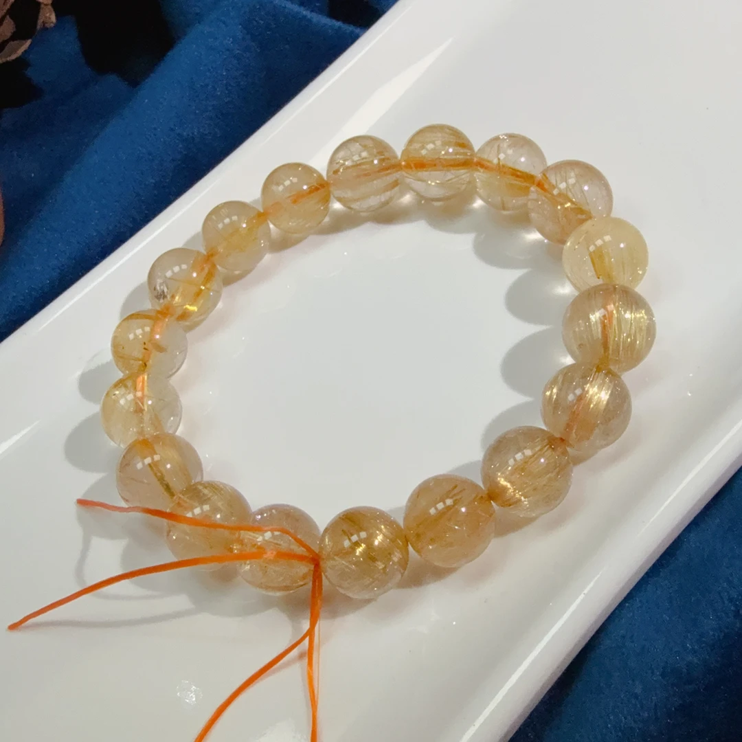 【伟伟鉴定】金发晶 圆珠手串 11+时尚百搭 天然发根正常