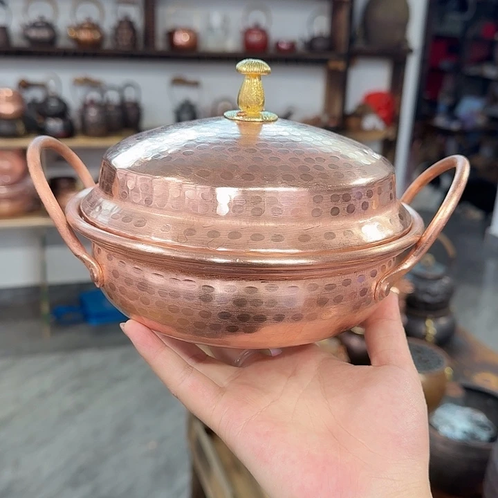 紫铜手工制作双耳锅带盖20口径
