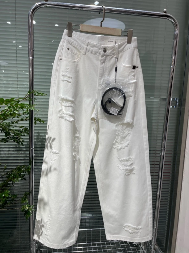 AVVENN｜新款白色破洞牛仔裤31302675