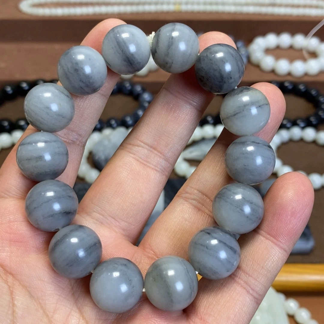 和田玉未镶嵌手串新疆和田玉青花飘墨16圆珠手串