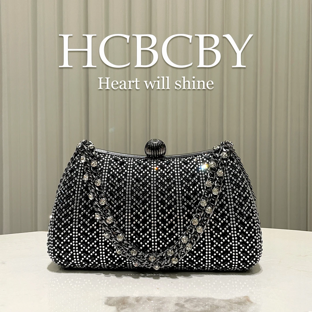 黑色晚宴包小香风时尚百搭名媛手包满钻手拿包XY00103